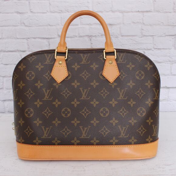 Louis Vuitton Alma MM Monogram Satchel Brown Leather Handbag Tote Purse A5014 - Picture 1 of 12